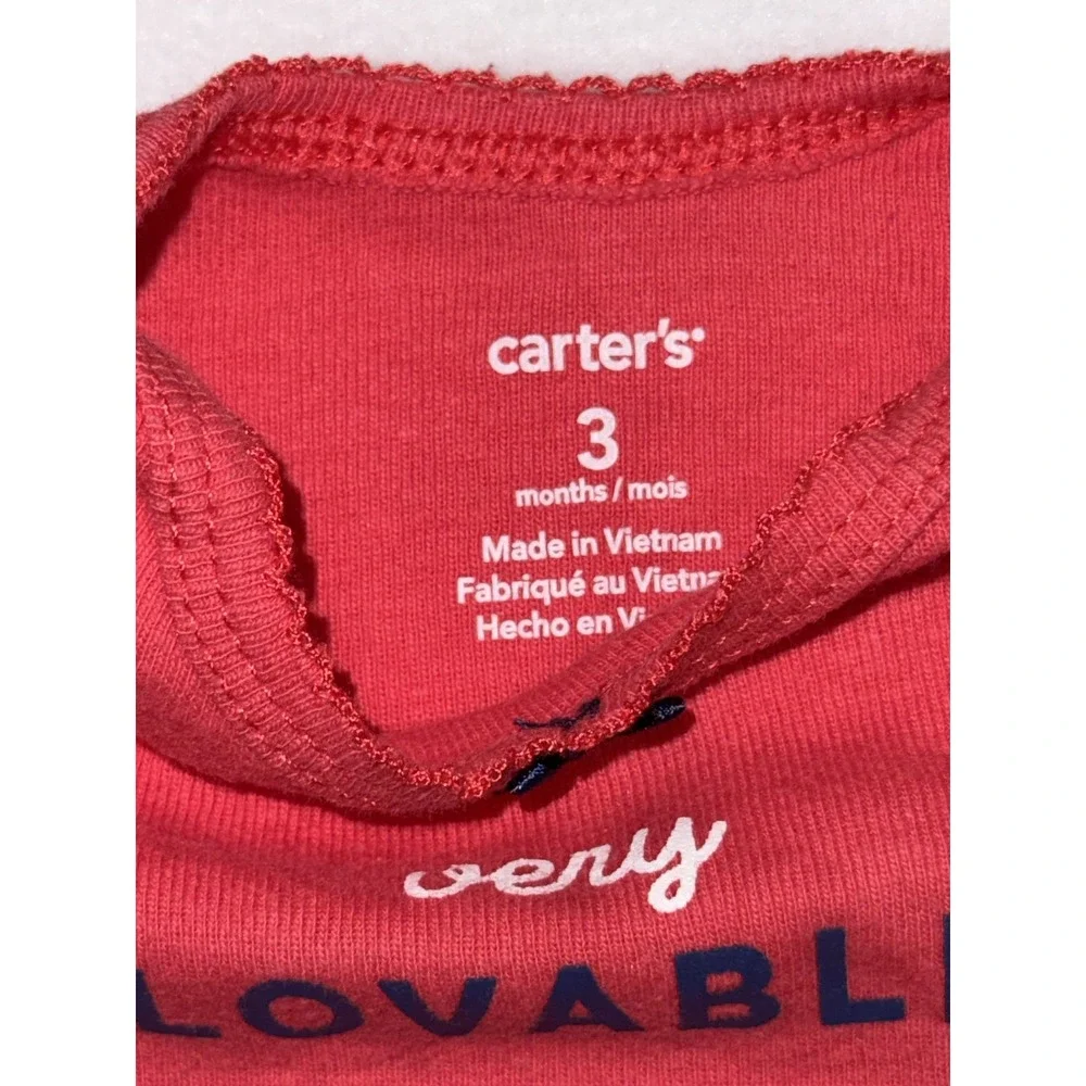 Jumping Beans and Carters Baby Girl Bodysuits Set 2 Pack Pink Red 3 Months GUC